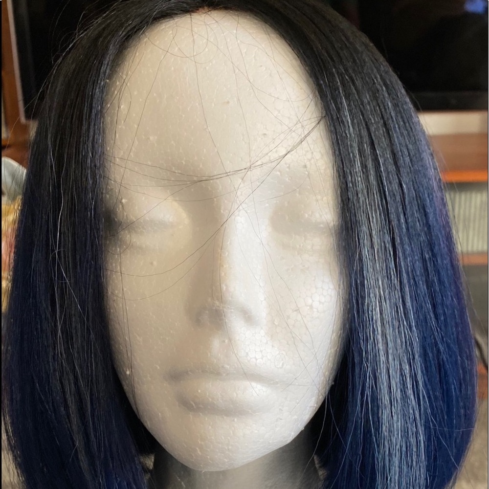Blue lace front straight wig